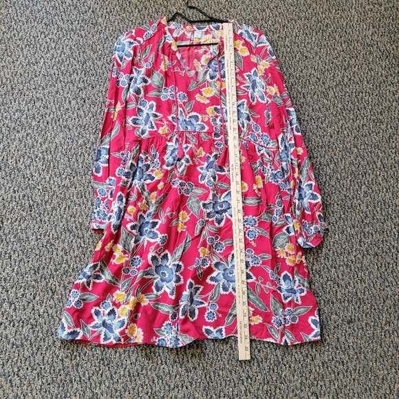 Old Navy Boho Chic Tassel Tie Red Blue Long Sleeve Fall Floral Dress Size Medium - Picture 8 of 14